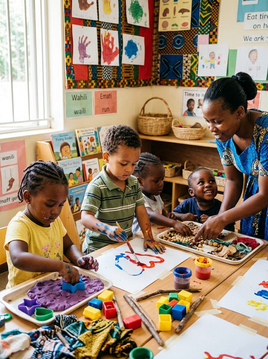 Caring teacher with children at Jeleosinmi